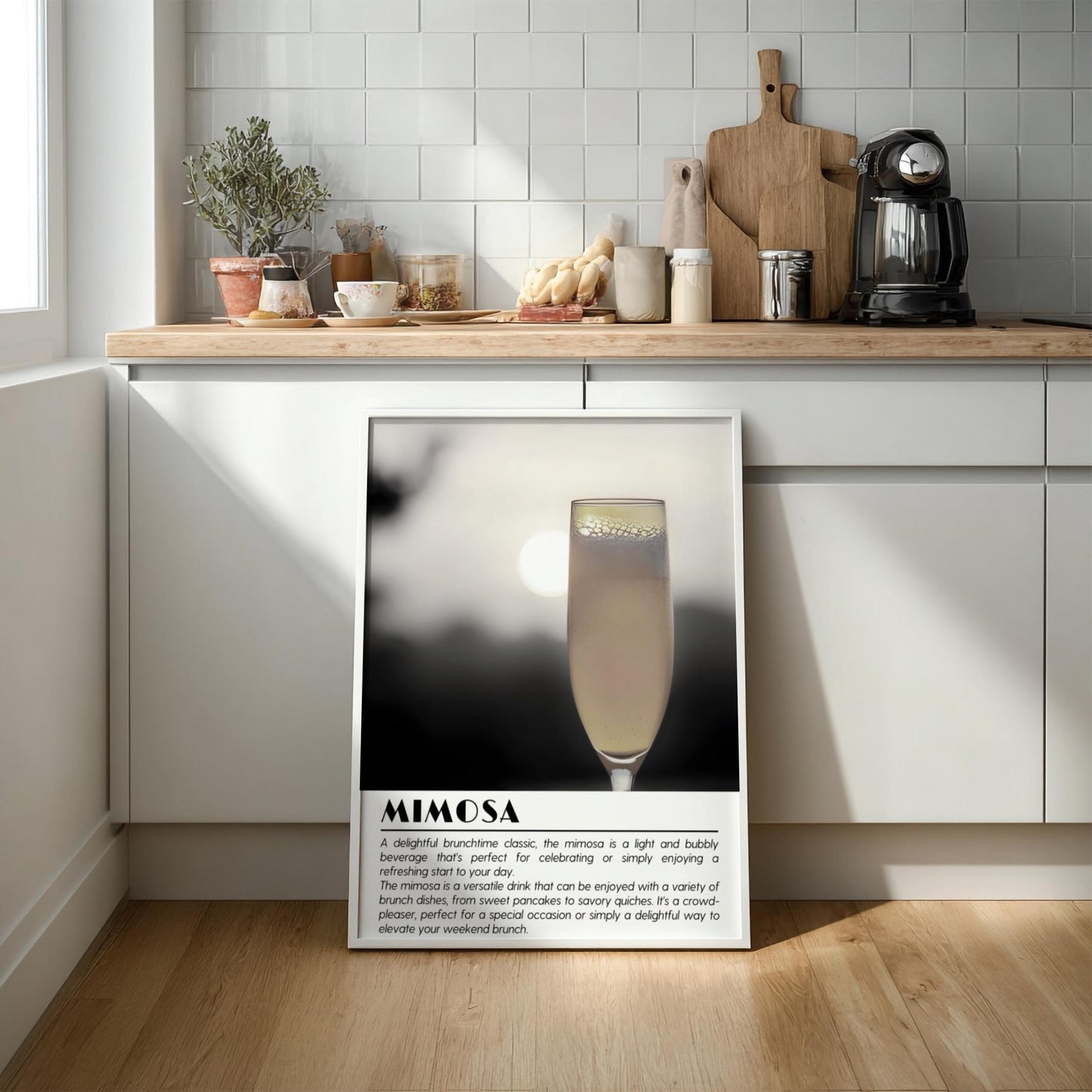 Mimosa Black & White Poster | Minimalist Cocktail Wall Art | Modern Bar Decor | Elegant Drink Print | Kitchen Wall Art