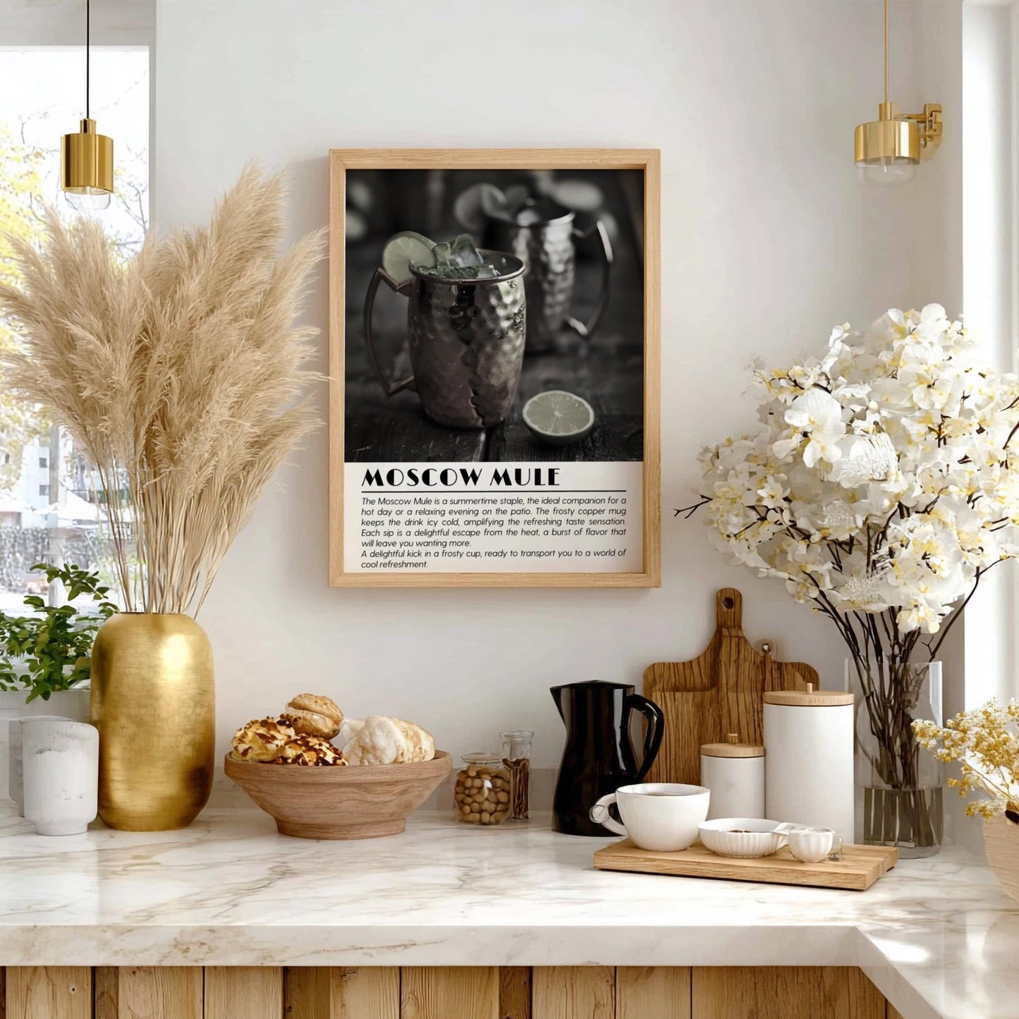 Moscow Mule Black & White Poster | Minimalist Cocktail Wall Art | Modern Bar Decor | Classic Drink Print | Kitchen Wall Art