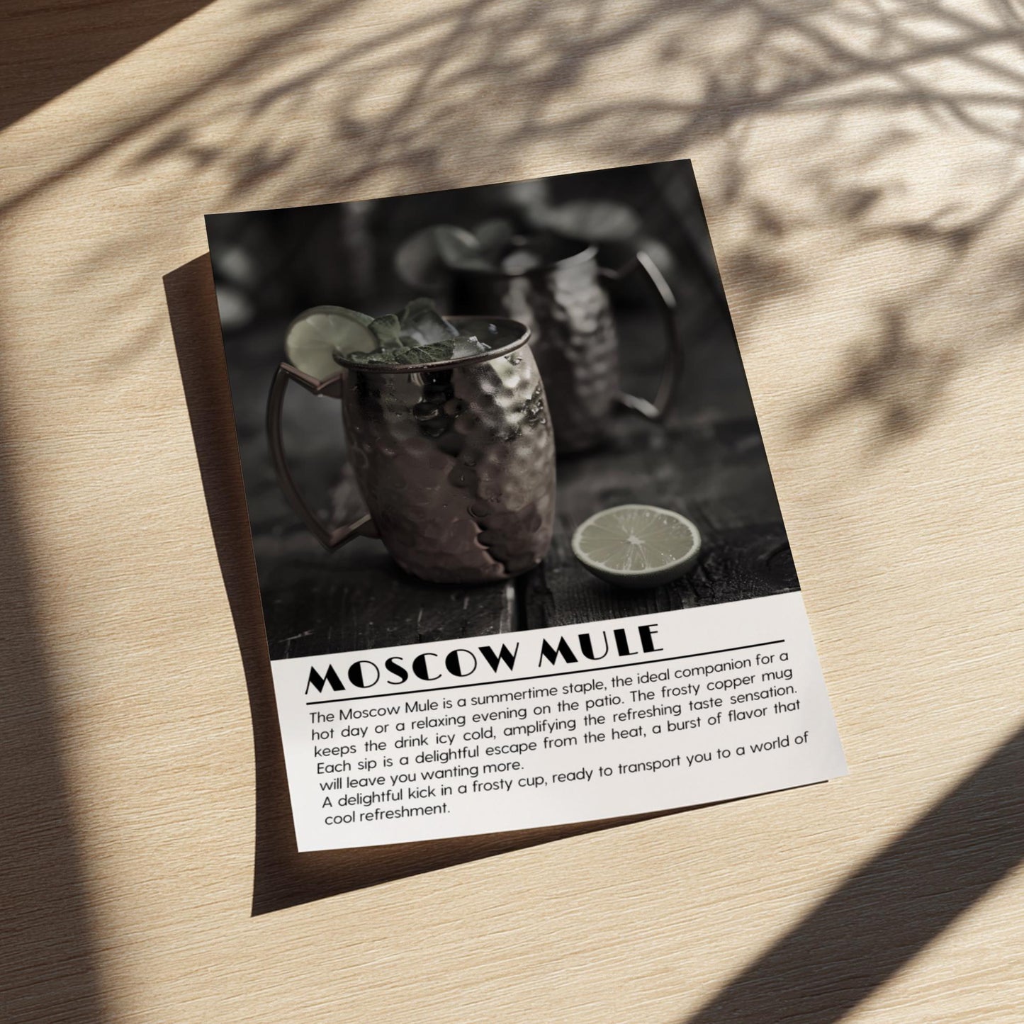 Moscow Mule Black & White Poster | Minimalist Cocktail Wall Art | Modern Bar Decor | Classic Drink Print | Kitchen Wall Art