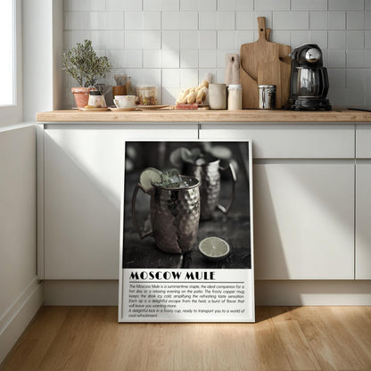 Moscow Mule Black & White Poster | Minimalist Cocktail Wall Art | Modern Bar Decor | Classic Drink Print | Kitchen Wall Art