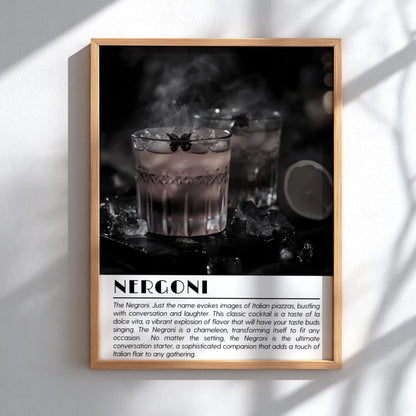 Negroni Black & White Poster | Minimalist Cocktail Wall Art | Modern Bar Decor | Classic Drink Print | Kitchen Wall Art