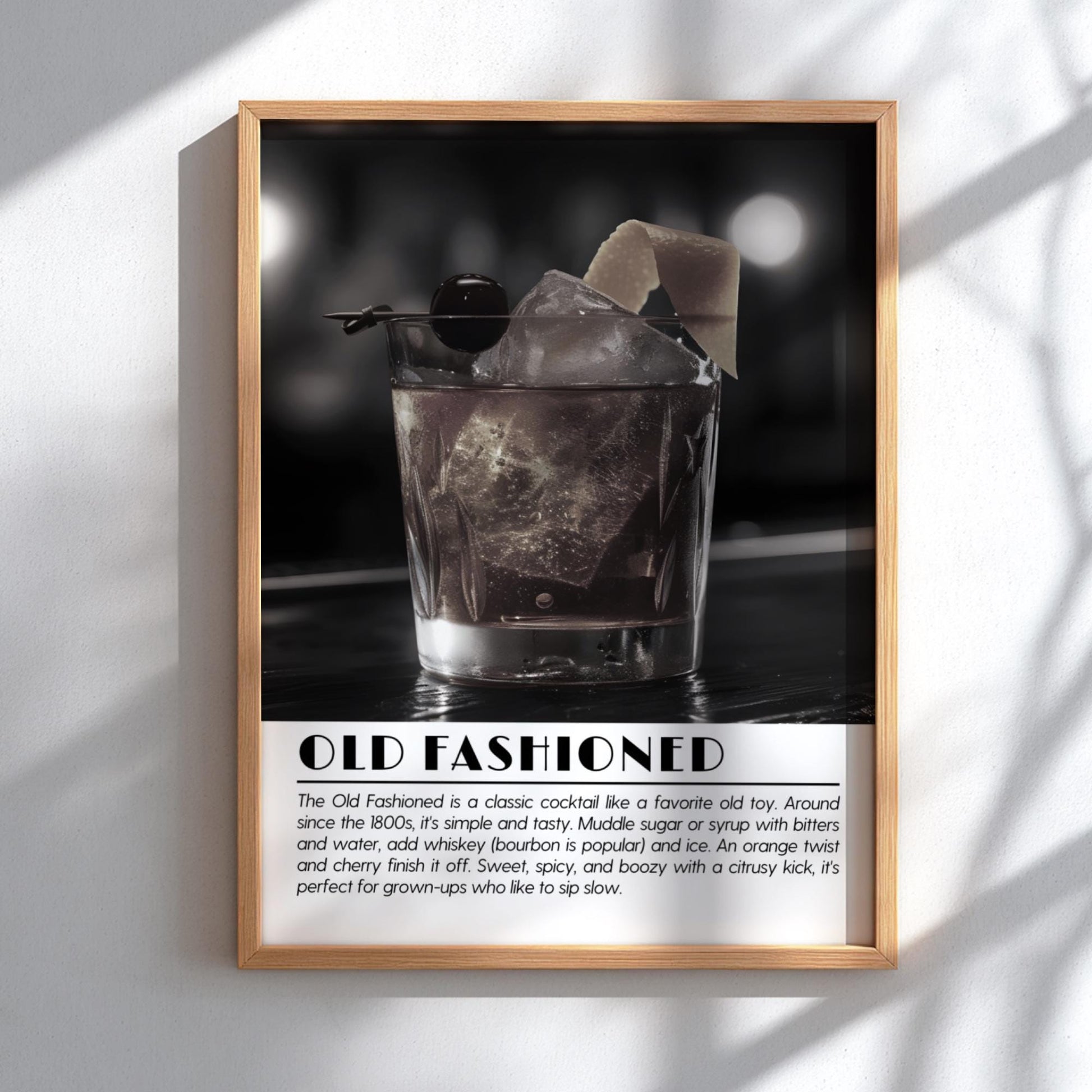 Old Fashioned Black & White Poster | Minimalist Cocktail Wall Art | Modern Bar Decor | Classic Drink Print | Kitchen Wall Art