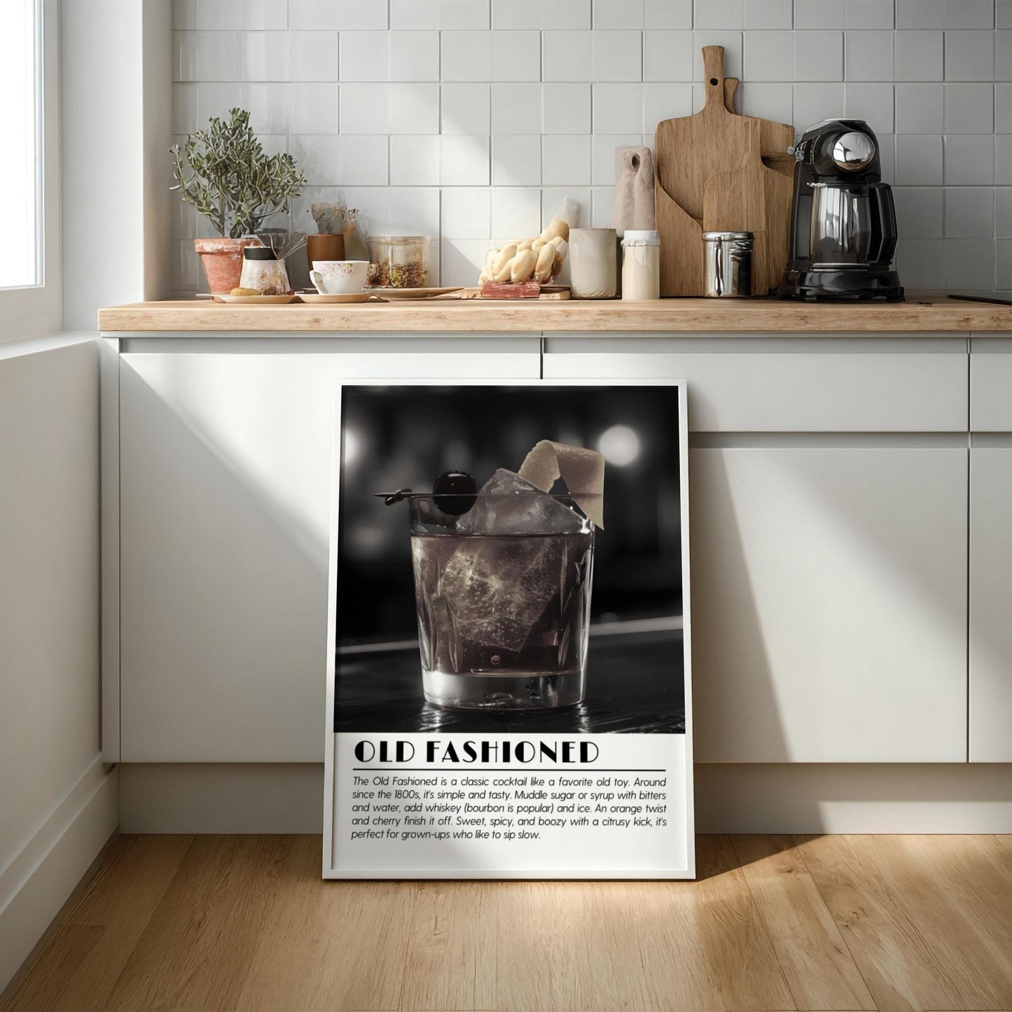 Old Fashioned Black & White Poster | Minimalist Cocktail Wall Art | Modern Bar Decor | Classic Drink Print | Kitchen Wall Art