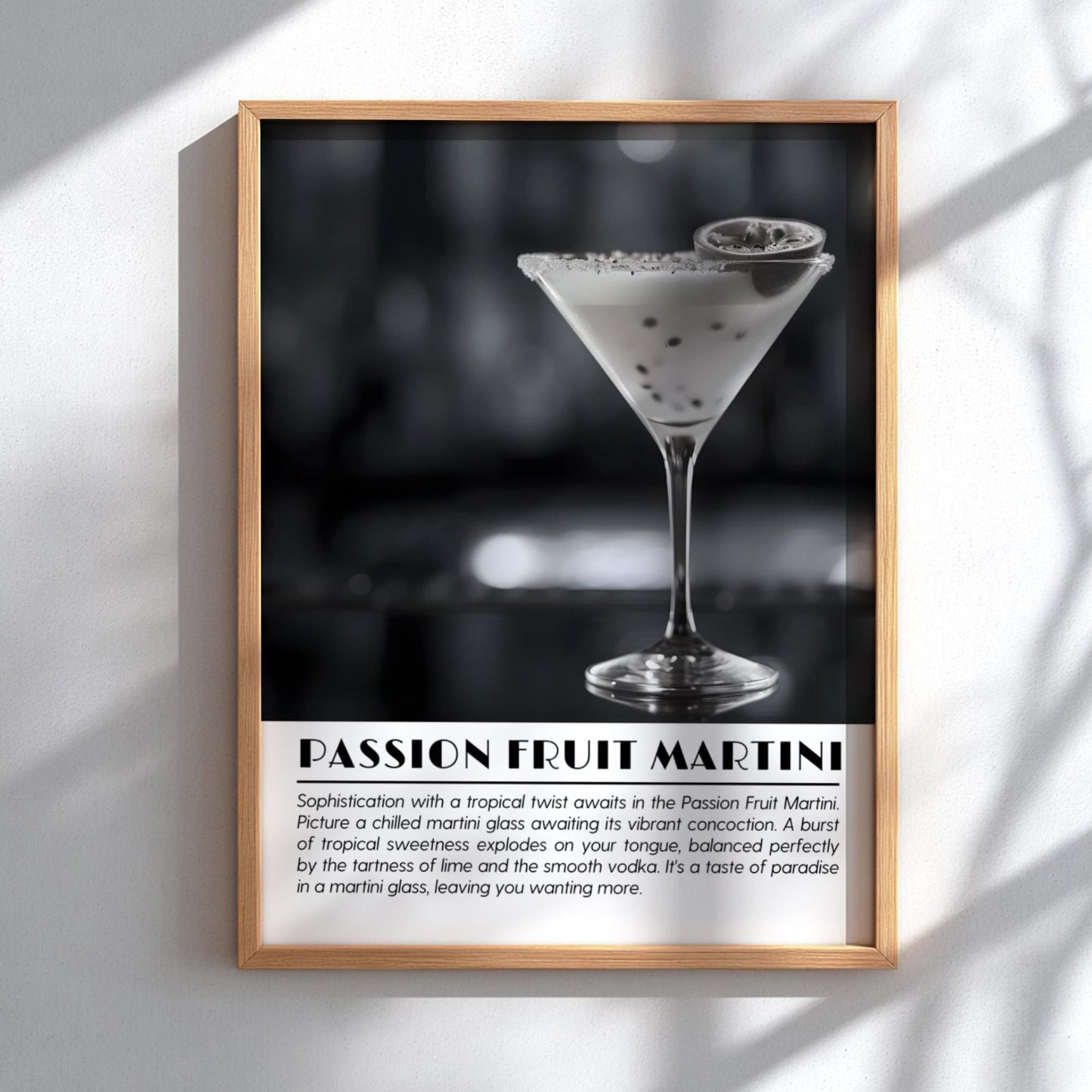 Passion Fruit Martini Black & White Poster | Minimalist Cocktail Wall Art | Modern Bar Decor | Elegant Drink Print | Kitchen Art