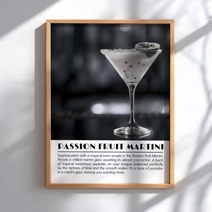Passion Fruit Martini Black & White Poster | Minimalist Cocktail Wall Art | Modern Bar Decor | Elegant Drink Print | Kitchen Art