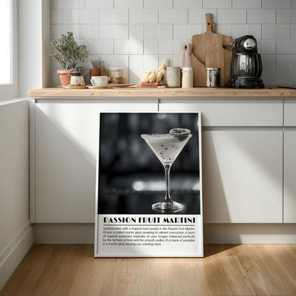 Passion Fruit Martini Black & White Poster | Minimalist Cocktail Wall Art | Modern Bar Decor | Elegant Drink Print | Kitchen Art