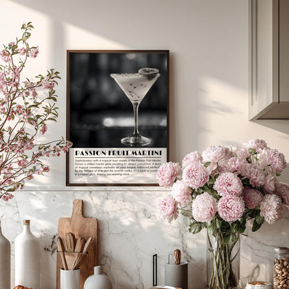 Passion Fruit Martini Black & White Poster | Minimalist Cocktail Wall Art | Modern Bar Decor | Elegant Drink Print | Kitchen Art
