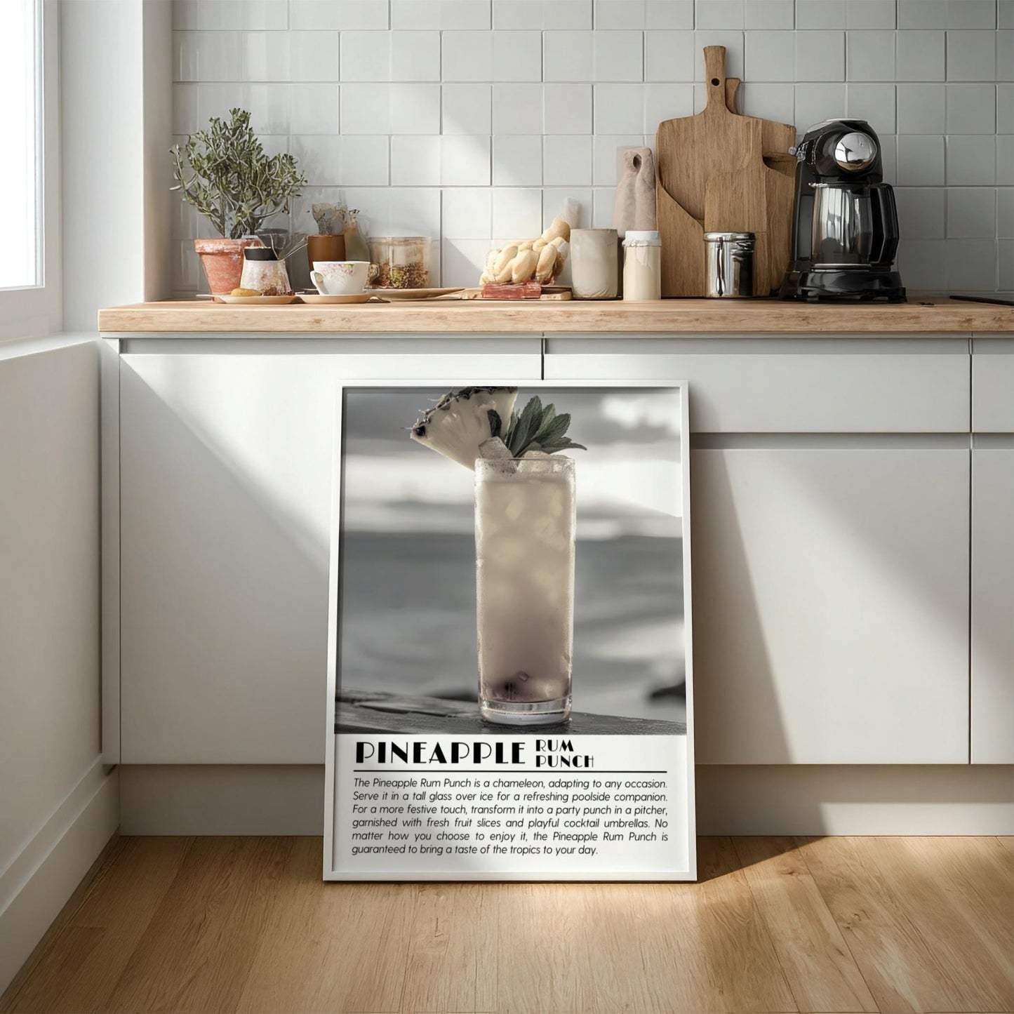 Pineapple Rum Punch Black & White Poster | Minimalist Cocktail Wall Art | Modern Bar Decor | Tropical Drink Print | Kitchen Art