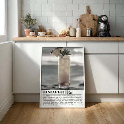 Pineapple Rum Punch Black & White Poster | Minimalist Cocktail Wall Art | Modern Bar Decor | Tropical Drink Print | Kitchen Art