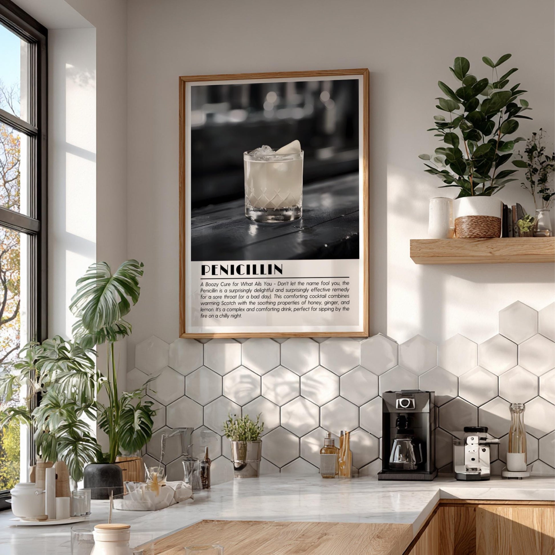 Penicillin 2 Black & White Poster | Minimalist Cocktail Wall Art | Modern Bar Decor | Bold Drink Print | Kitchen Wall Art