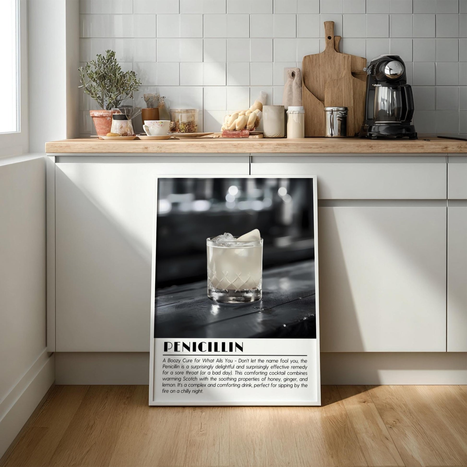 Penicillin 2 Black & White Poster | Minimalist Cocktail Wall Art | Modern Bar Decor | Bold Drink Print | Kitchen Wall Art