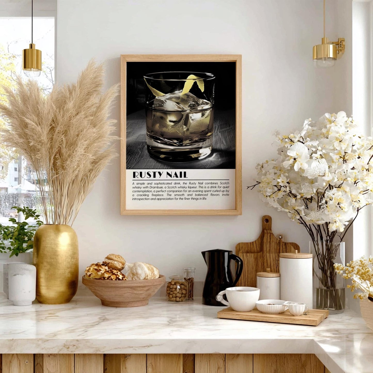 Rusty Nail Black & White Poster | Minimalist Cocktail Wall Art | Modern Bar Decor | Classic Drink Print | Kitchen Wall Art