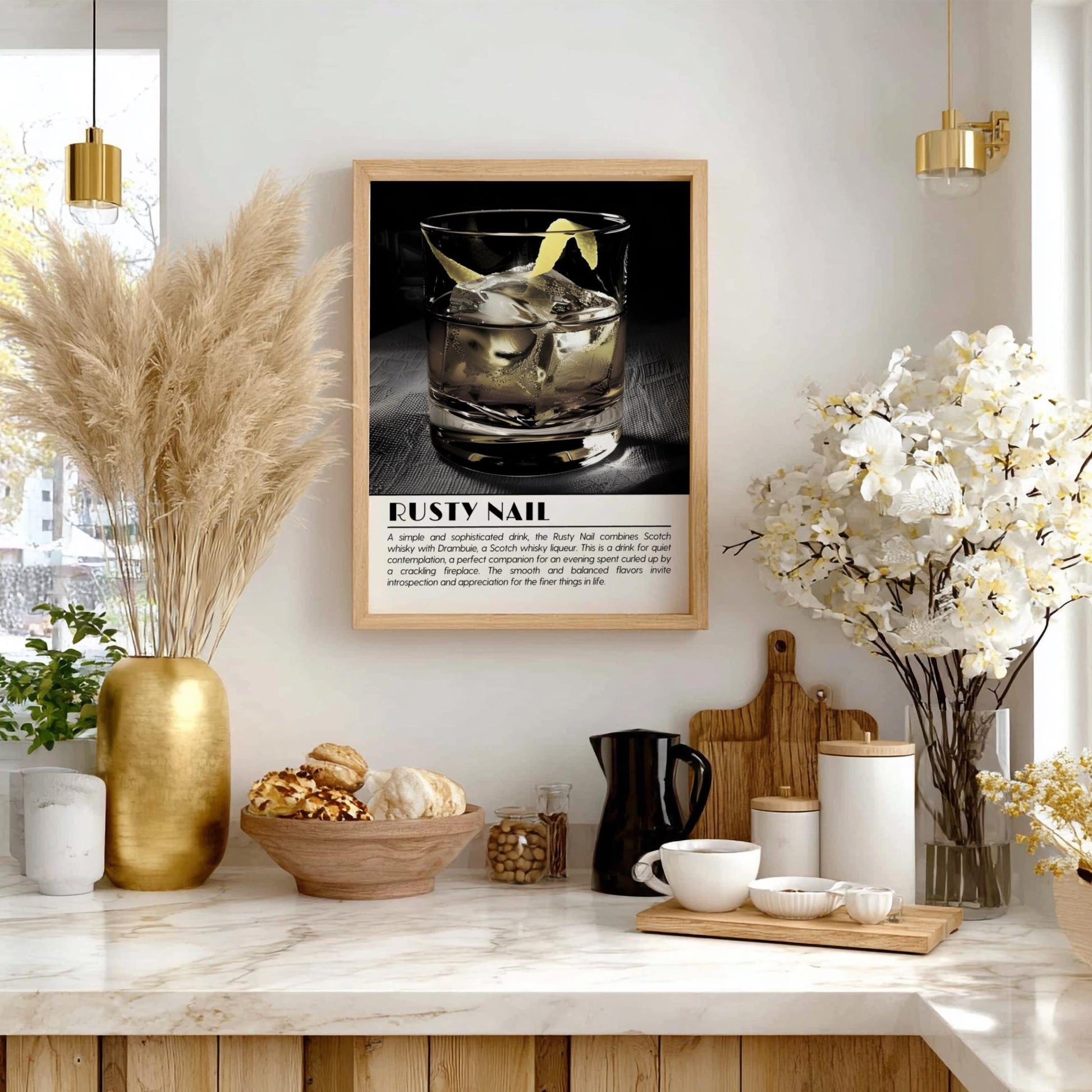 Rusty Nail Black & White Poster | Minimalist Cocktail Wall Art | Modern Bar Decor | Classic Drink Print | Kitchen Wall Art