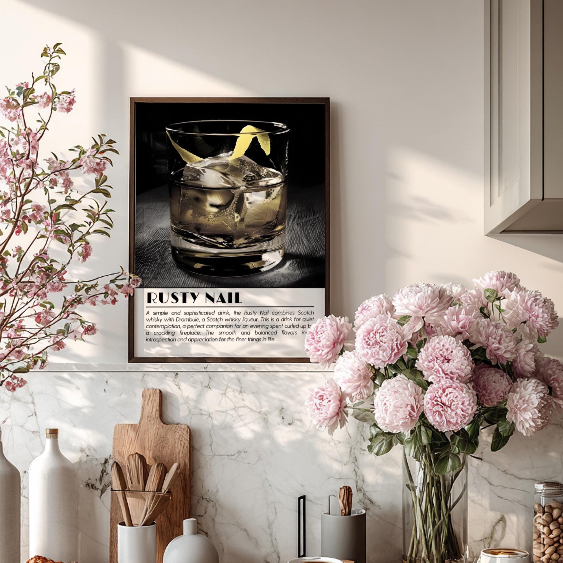 Rusty Nail Black & White Poster | Minimalist Cocktail Wall Art | Modern Bar Decor | Classic Drink Print | Kitchen Wall Art