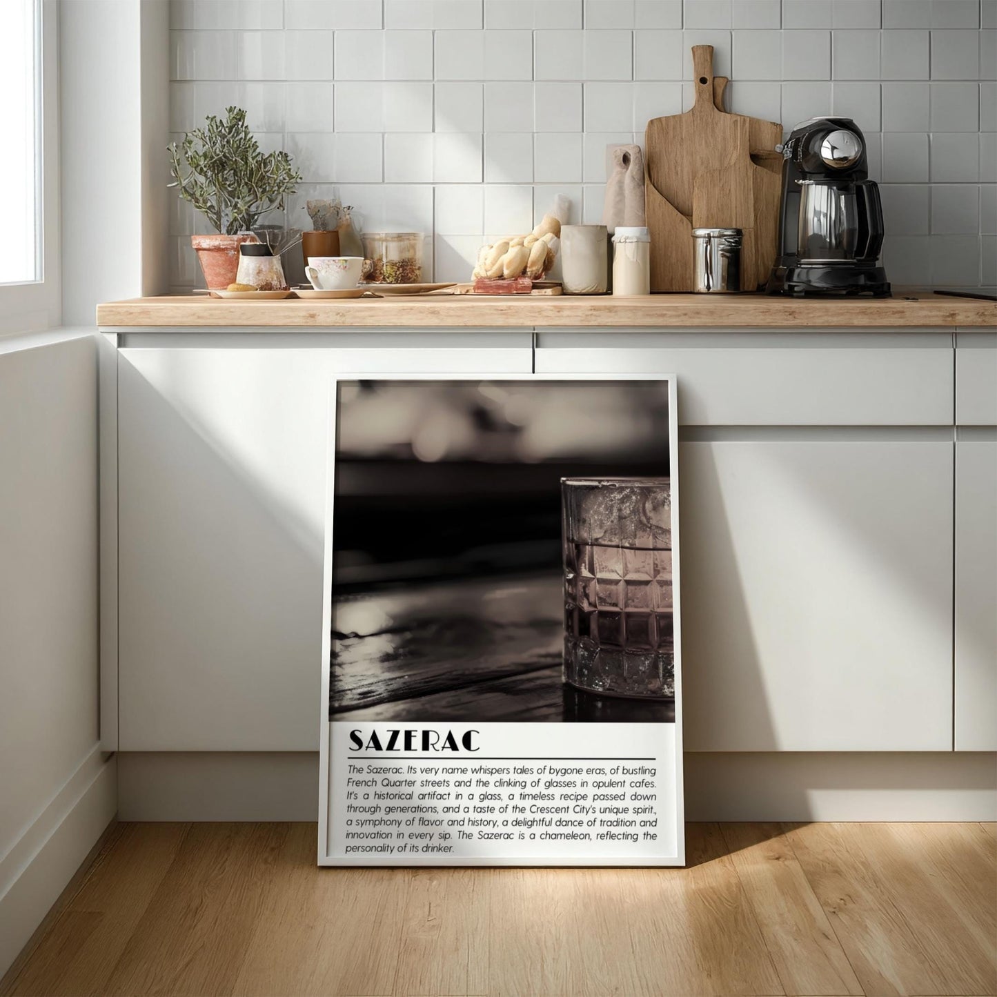 Sazerac Black & White Poster | Minimalist Cocktail Wall Art | Modern Bar Decor | Classic Drink Print | Kitchen Wall Art