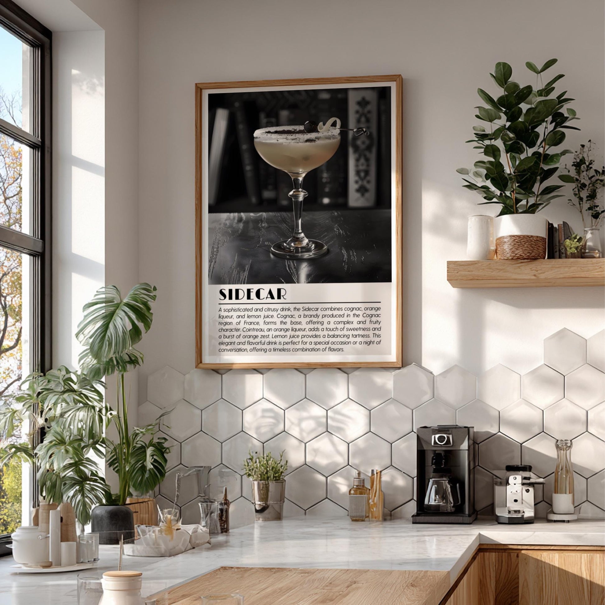 Sidecar Vintage Black & White Poster | Minimal Cocktail Art Print | Modern Bar Wall Decor | Elegant Drink Illustration | Kitchen Art