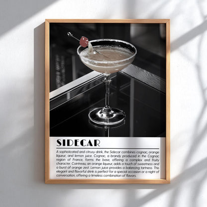 Sidecar Noir Black & White Poster | Minimalist Cocktail Wall Art | Modern Bar Decor | Bold Drink Print | Kitchen Wall Art
