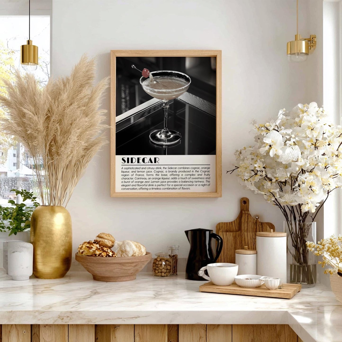 Sidecar Noir Black & White Poster | Minimalist Cocktail Wall Art | Modern Bar Decor | Bold Drink Print | Kitchen Wall Art