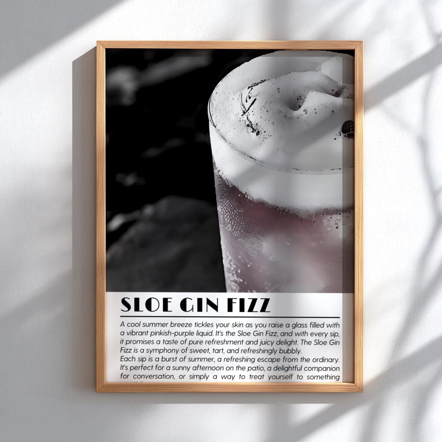 Sloe Gin Fizz Black & White Poster | Minimalist Cocktail Wall Art | Modern Bar Decor | Classic Drink Print | Kitchen Art