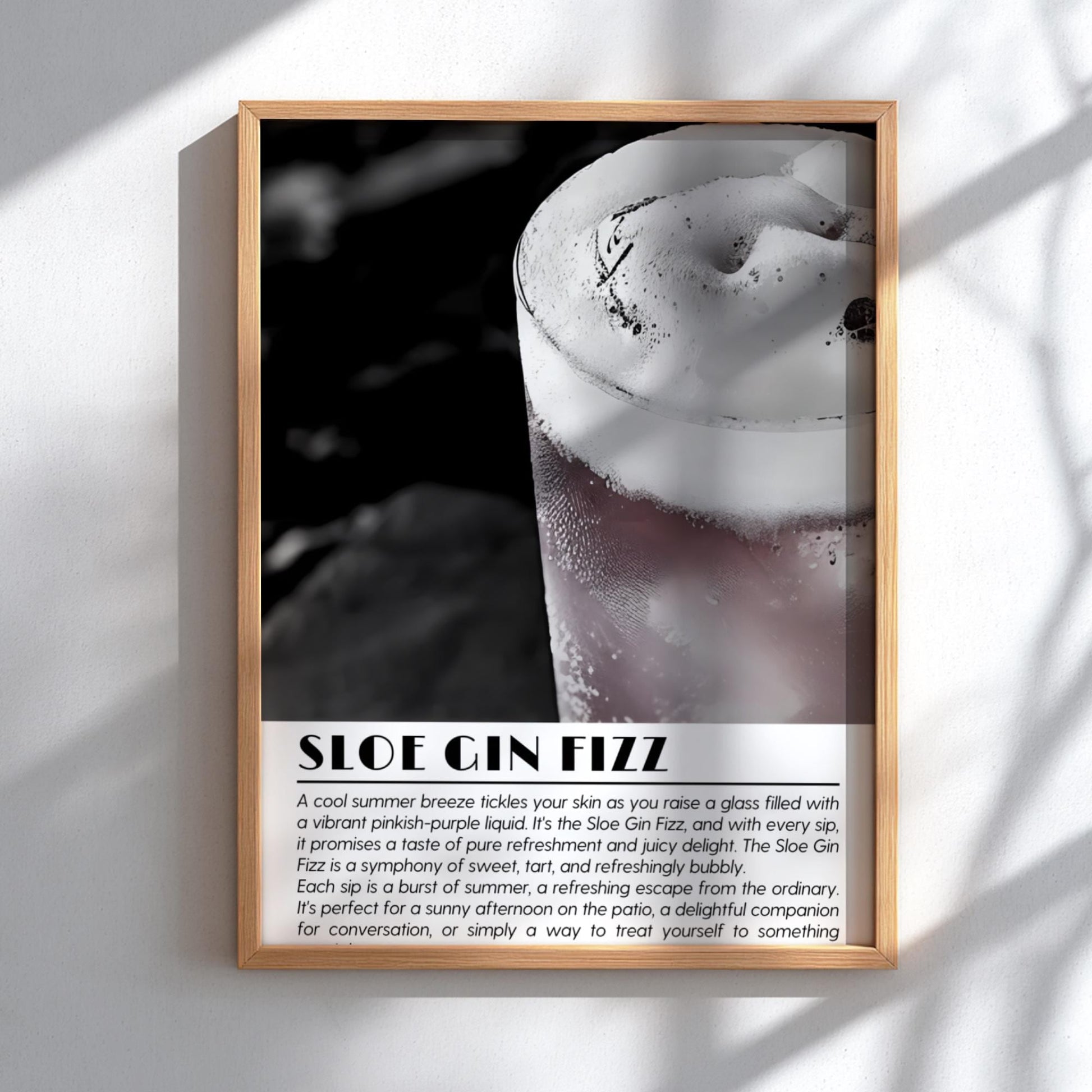 Sloe Gin Fizz Black & White Poster | Minimalist Cocktail Wall Art | Modern Bar Decor | Classic Drink Print | Kitchen Art