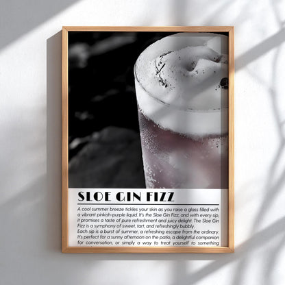Sloe Gin Fizz Black & White Poster | Minimalist Cocktail Wall Art | Modern Bar Decor | Classic Drink Print | Kitchen Art
