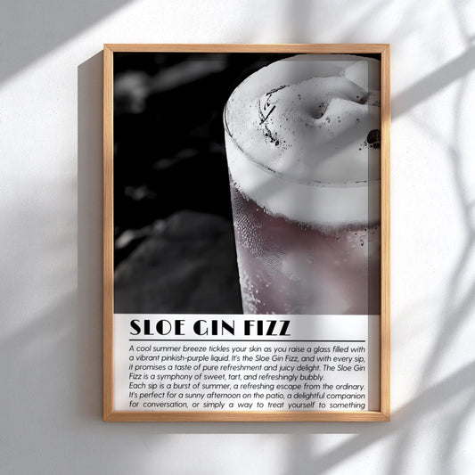 Sloe Gin Fizz Black & White Poster | Minimalist Cocktail Wall Art | Modern Bar Decor | Classic Drink Print | Kitchen Art