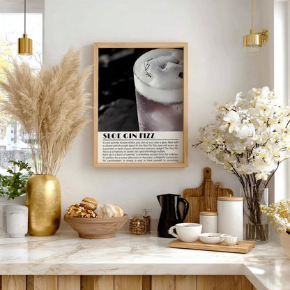 Sloe Gin Fizz Black & White Poster | Minimalist Cocktail Wall Art | Modern Bar Decor | Classic Drink Print | Kitchen Art