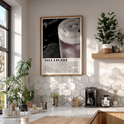Sloe Gin Fizz Black & White Poster | Minimalist Cocktail Wall Art | Modern Bar Decor | Classic Drink Print | Kitchen Art