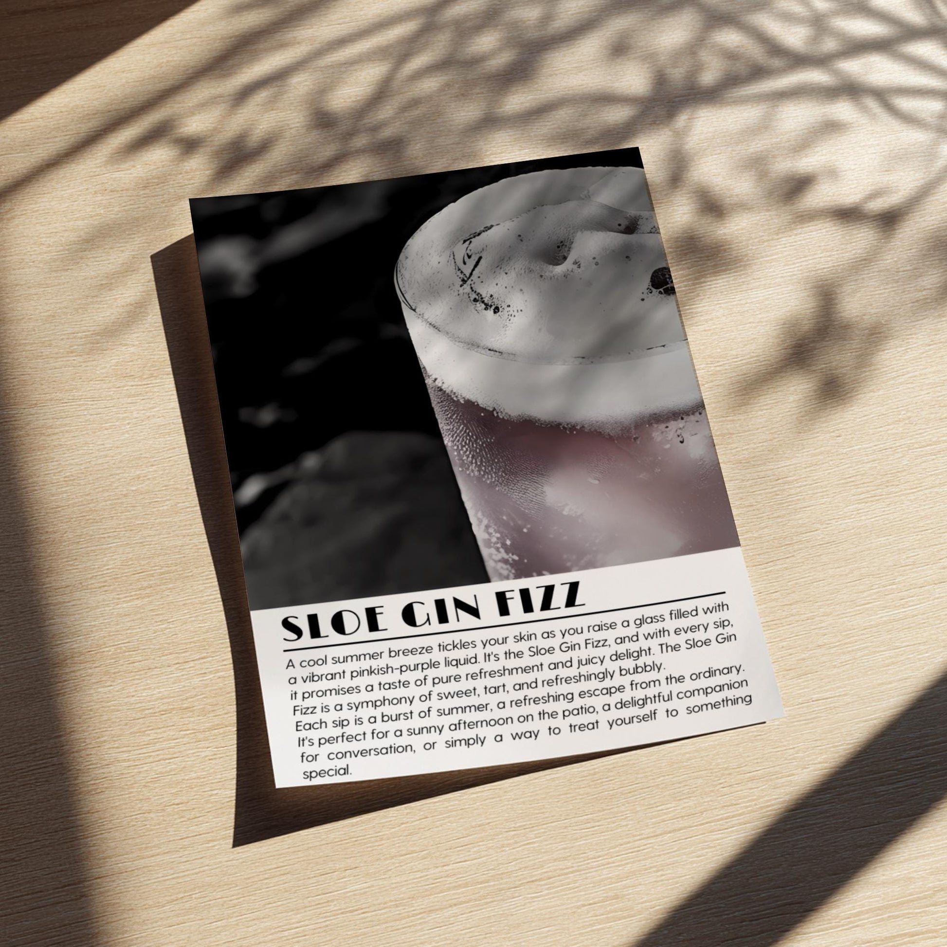 Sloe Gin Fizz Black & White Poster | Minimalist Cocktail Wall Art | Modern Bar Decor | Classic Drink Print | Kitchen Art