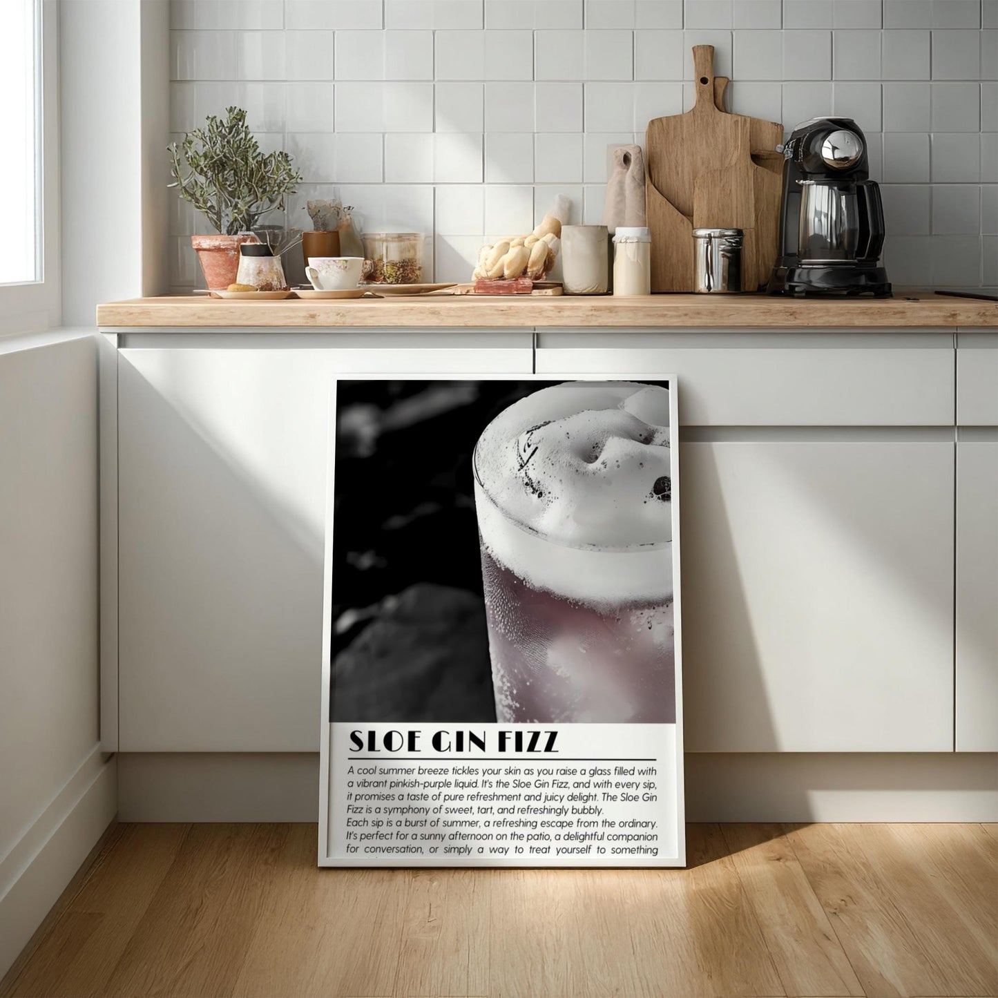 Sloe Gin Fizz Black & White Poster | Minimalist Cocktail Wall Art | Modern Bar Decor | Classic Drink Print | Kitchen Art