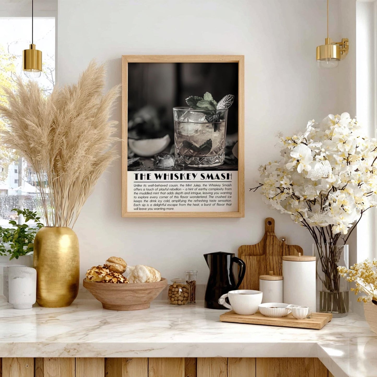 Whiskey Smash Black & White Poster | Minimalist Cocktail Wall Art | Modern Bar Decor | Classic Drink Print | Kitchen Art