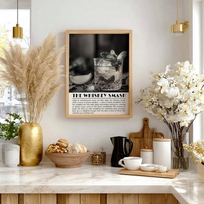 Whiskey Smash Black & White Poster | Minimalist Cocktail Wall Art | Modern Bar Decor | Classic Drink Print | Kitchen Art