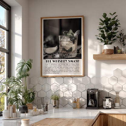Whiskey Smash Black & White Poster | Minimalist Cocktail Wall Art | Modern Bar Decor | Classic Drink Print | Kitchen Art