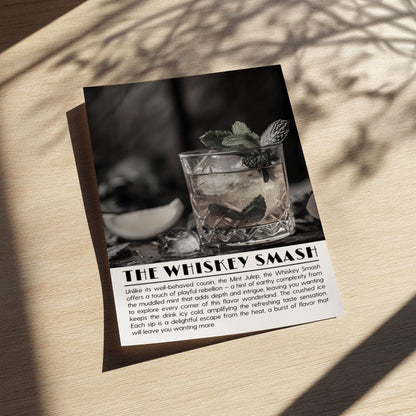Whiskey Smash Black & White Poster | Minimalist Cocktail Wall Art | Modern Bar Decor | Classic Drink Print | Kitchen Art