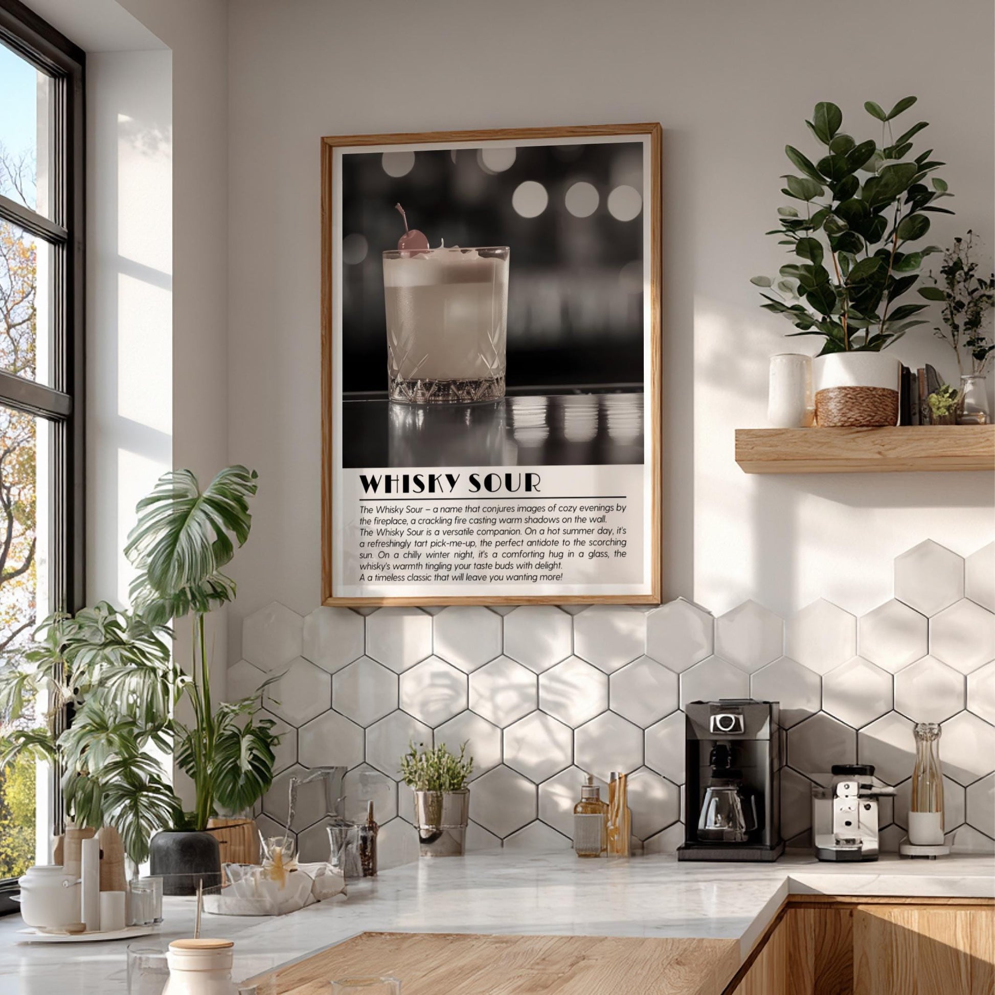 Whisky Sour Black & White Poster | Minimalist Cocktail Wall Art | Modern Bar Decor | Classic Drink Print | Kitchen Art