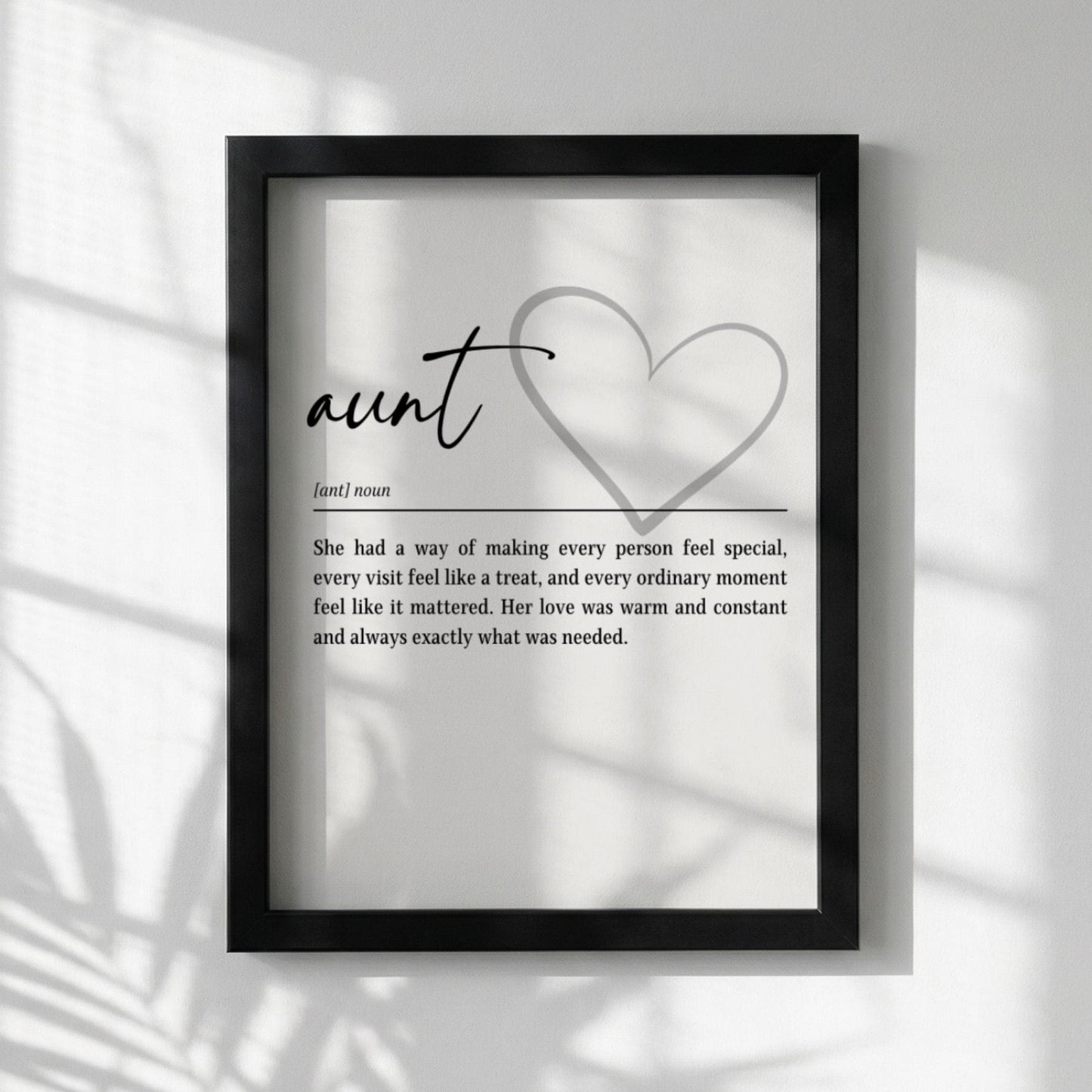 Aunt Definition Print | Heart Wall Art | Sentimental Gift for Aunt | Minimalist Typography Poster
