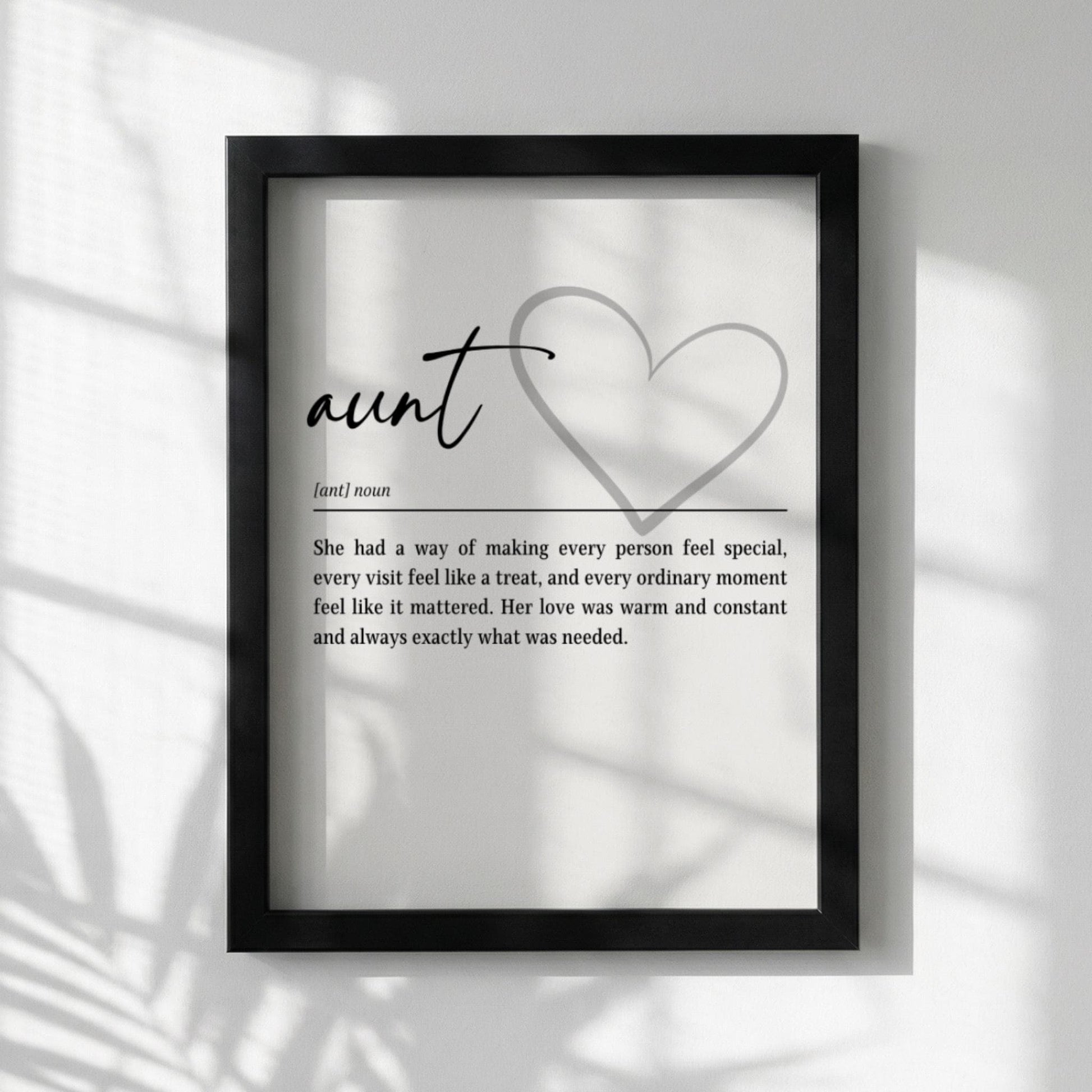 Aunt Definition Print | Heart Wall Art | Sentimental Gift for Aunt | Minimalist Typography Poster