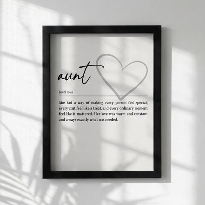 Aunt Definition Print | Heart Wall Art | Sentimental Gift for Aunt | Minimalist Typography Poster