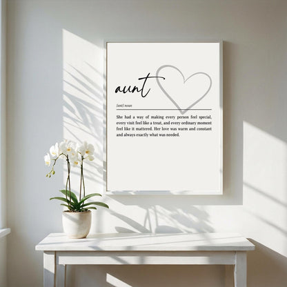 Aunt Definition Print | Heart Wall Art | Sentimental Gift for Aunt | Minimalist Typography Poster