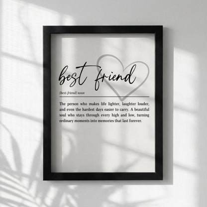 Best Friend Definition Print | Meaningful Friendship Quote Art | Minimalist Typography Decor | Gift for Bestie