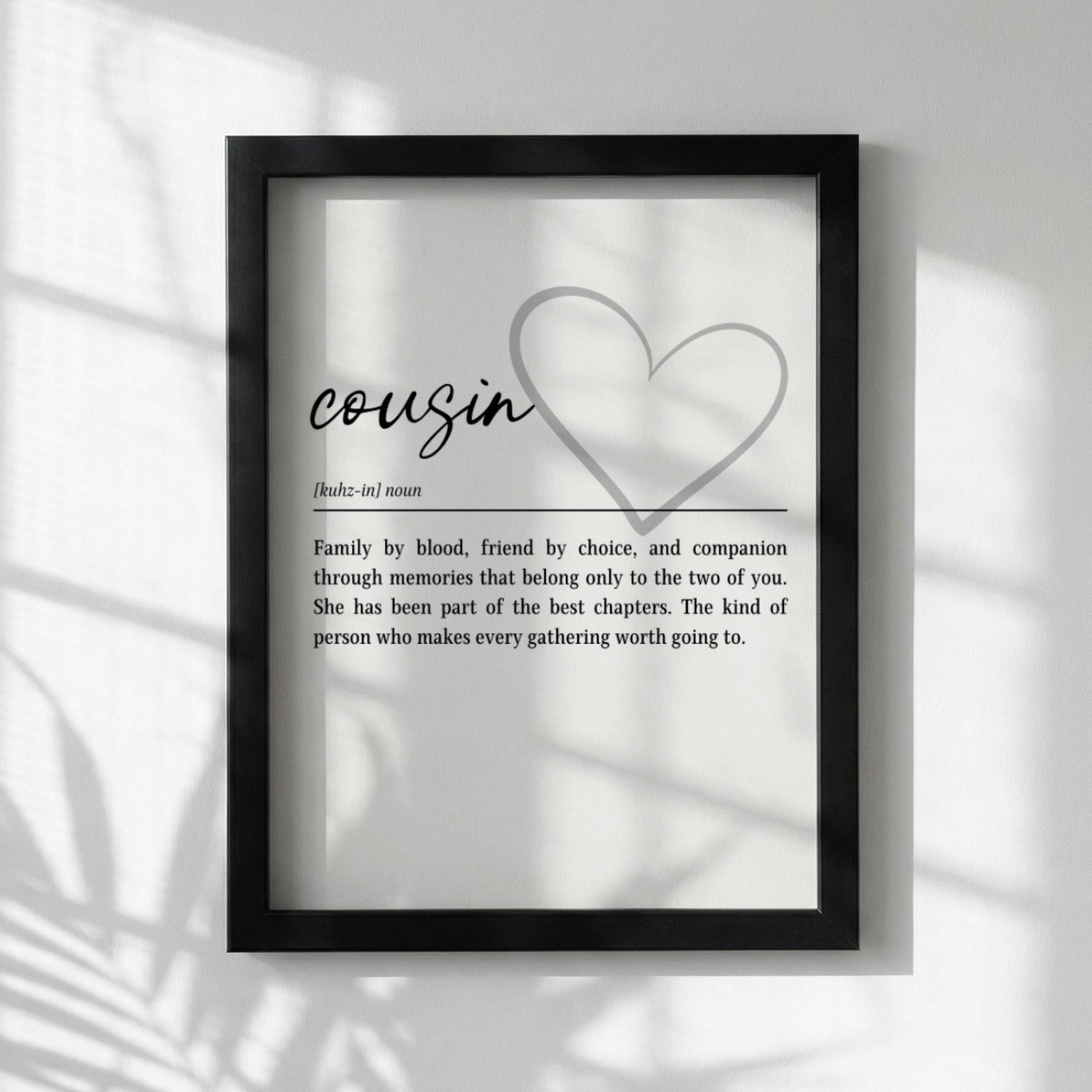 Cousin Definition Print | Heart Wall Art | Friendship Gift | Minimalist Typography Poster