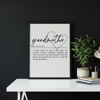 Grandmother Definition Print | Heart Quote Wall Art | Sentimental Gift for Grandma | Minimalist Typography Poster