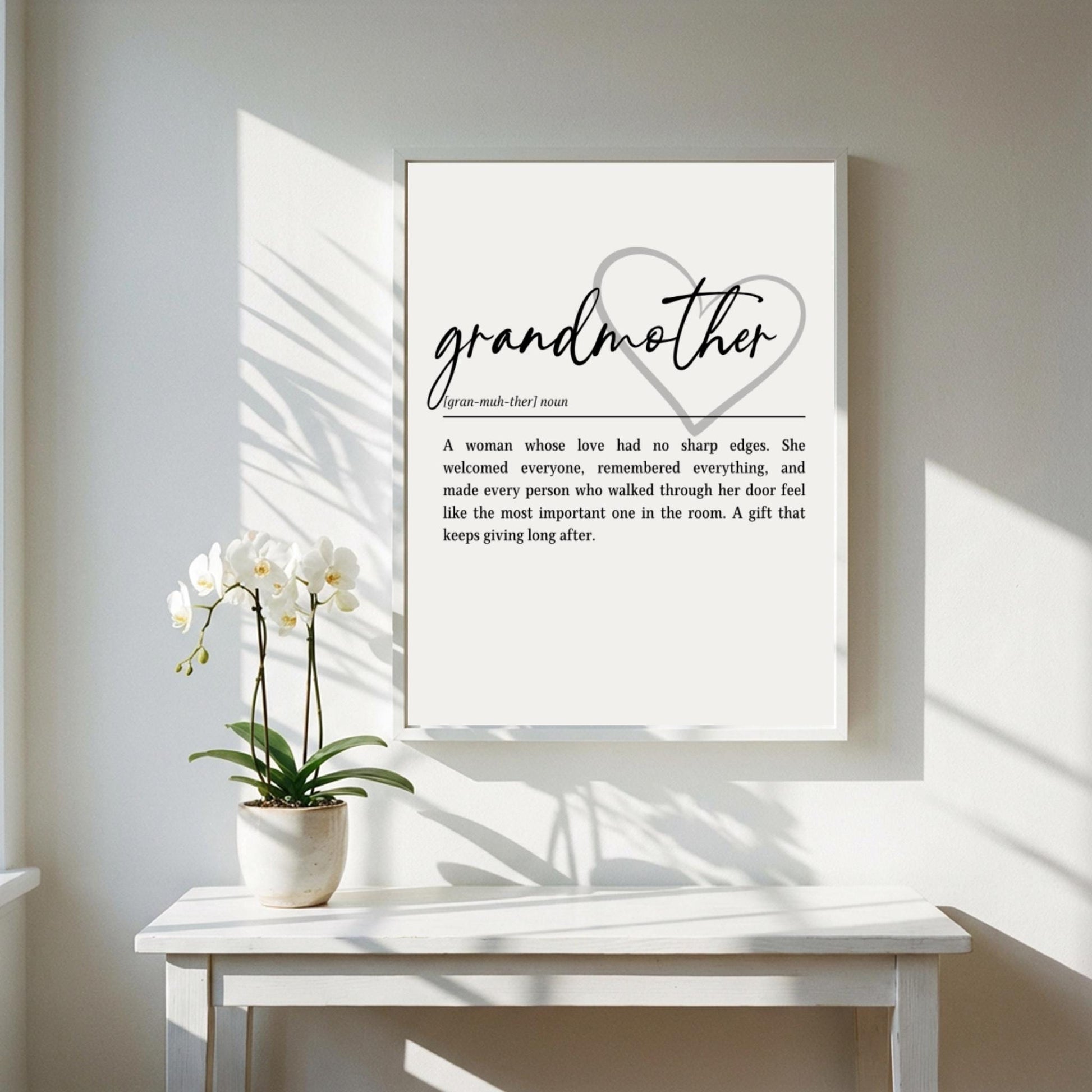 Grandmother Definition Print | Heart Quote Wall Art | Sentimental Gift for Grandma | Minimalist Typography Poster