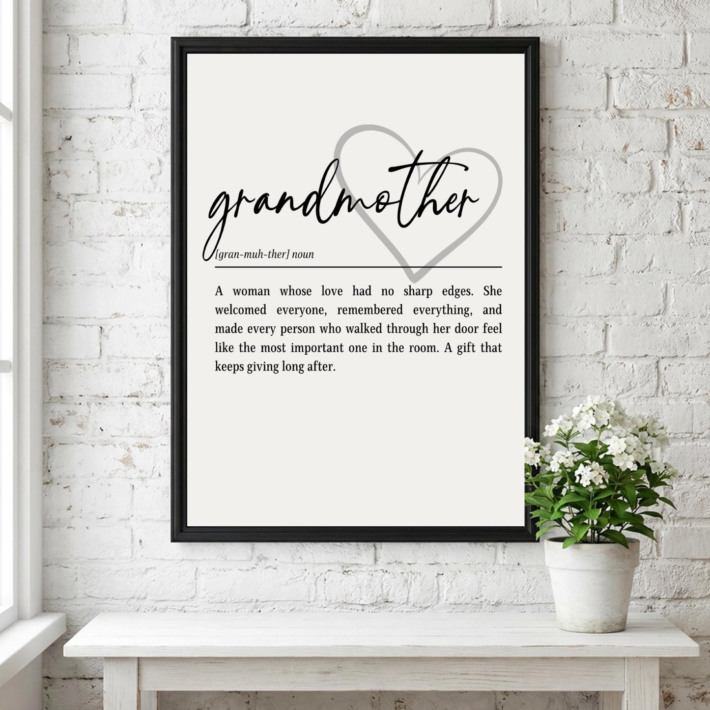 Grandmother Definition Print | Heart Quote Wall Art | Sentimental Gift for Grandma | Minimalist Typography Poster