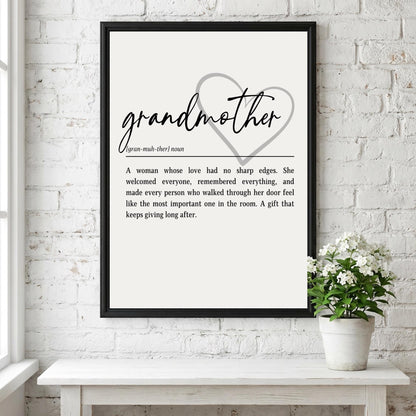 Grandmother Definition Print | Heart Quote Wall Art | Sentimental Gift for Grandma | Minimalist Typography Poster