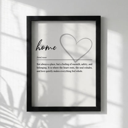 Home Definition Print | Heart Wall Art | Cozy Living Room Decor | Minimalist Quote Art