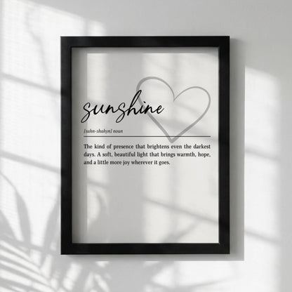 Sunshine Definition Print | Heart Wall Art | Inspirational Quote | Minimalist Home Decor