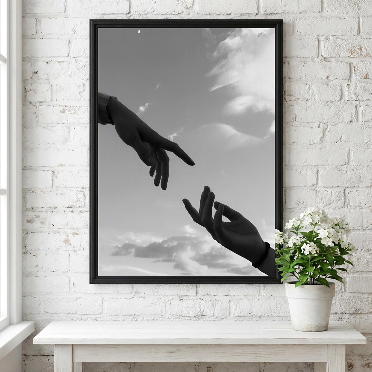 Almost Touching Hands Black & White Poster | Minimalist Line Art | Modern Wall Decor | Abstract Human Art | Aesthetic Print