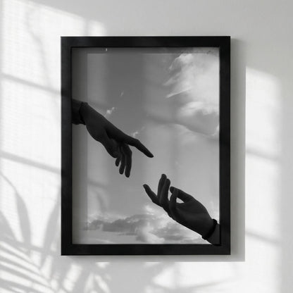 Almost Touching Hands Black & White Poster | Minimalist Line Art | Modern Wall Decor | Abstract Human Art | Aesthetic Print