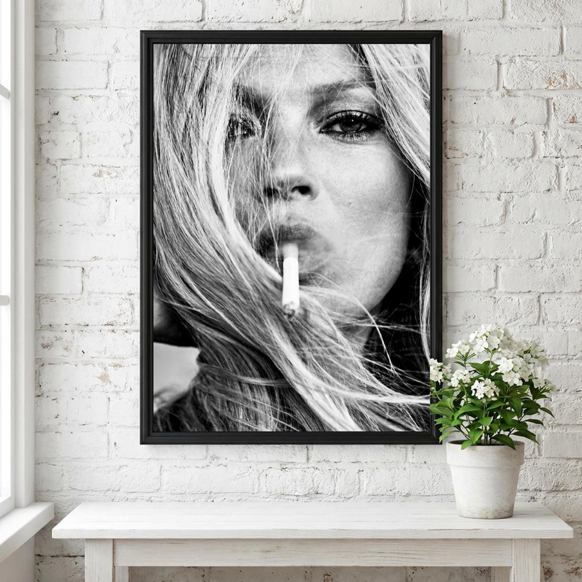 Blonde Smoke Black & White Poster | Minimalist Portrait Wall Art | Modern Aesthetic Decor | Smoky Character Print